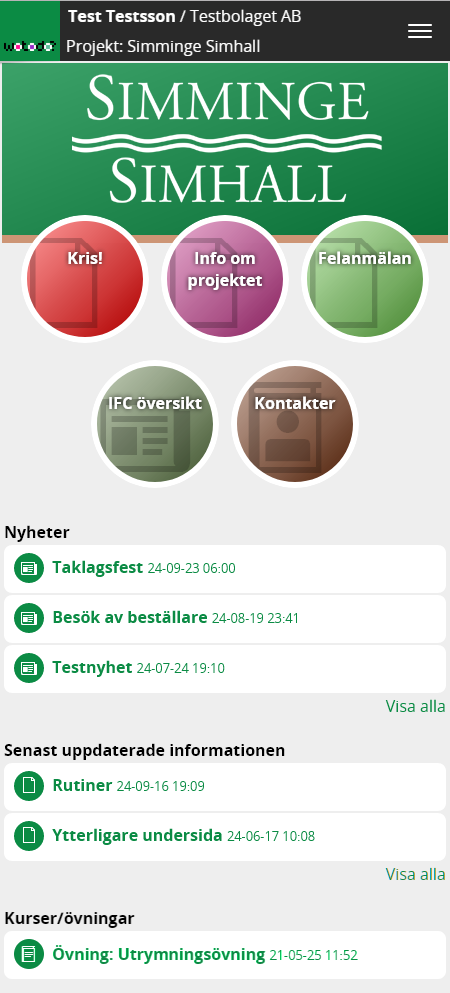 Bild på integrerad projekt-app